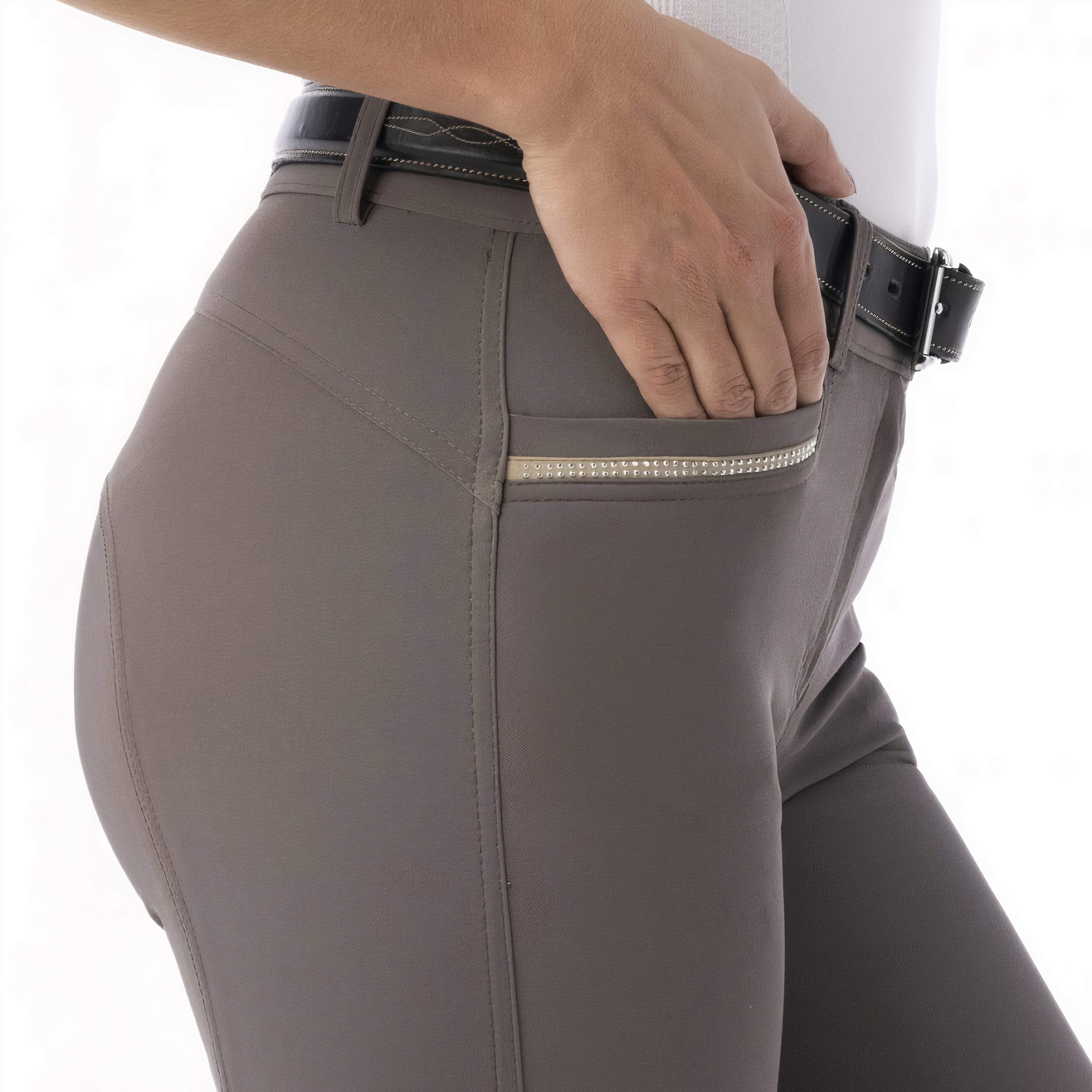 Pantalon d'équitation avec basanes silicone pour cavalières Equi-Thème Gizel taupe