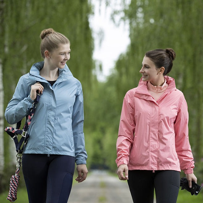 Veste imperméable et coupe-vent pour cavalières HKM London bleue et rose 