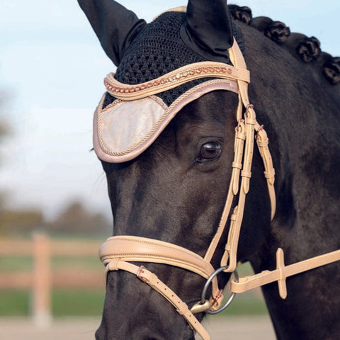 Bridon en cuir pour poneys et chevaux HKM Rosegold Elegant