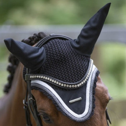 Bonnet anti-mouches pour chevaux Lami-Cell Sparkling noir