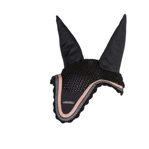 Bonnet anti-mouches pour chevaux Lami-Cell Sparkling noir galon rosegold