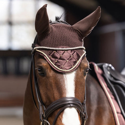 Bonnet anti-mouches pour poneys et chevaux HKM Basil marron