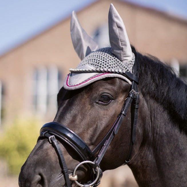 Bonnet anti-mouches pour poneys et chevaux HKM Berry gris
