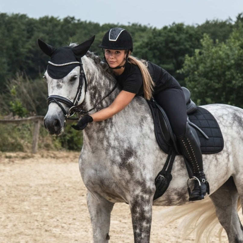 Bonnet anti-mouches pour poneys et chevaux HKM Glitter Mesh noir