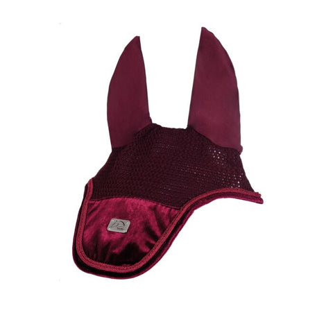 Bonnet anti-mouches pour poneys et chevaux HKM Mellow Velvet rouge