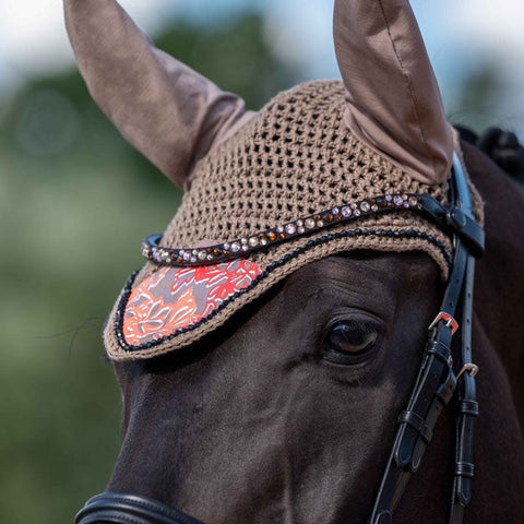 Bonnet anti-mouches pour poneys et chevaux HKM Savona taupe