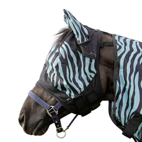 Masque anti-mouches pour poneys et chevaux HKM Zebra bleu