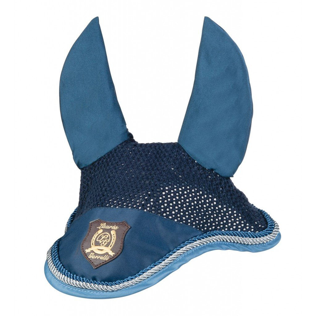 Bonnet anti-mouches en taille poney, cob ou cheval HKM Golden Gate bleu roi