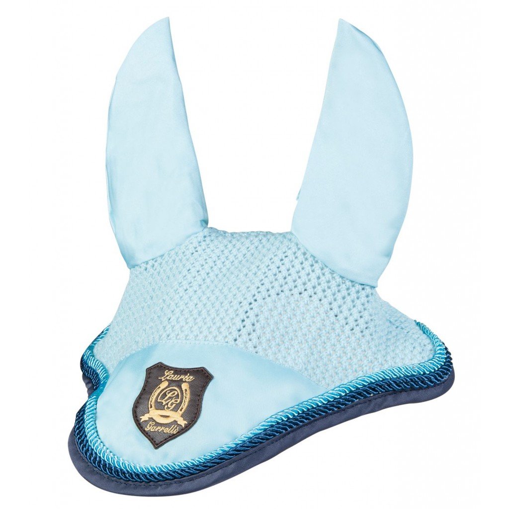 Bonnet anti-mouches en taille poney, cob ou cheval HKM Golden Gate bleu ciel