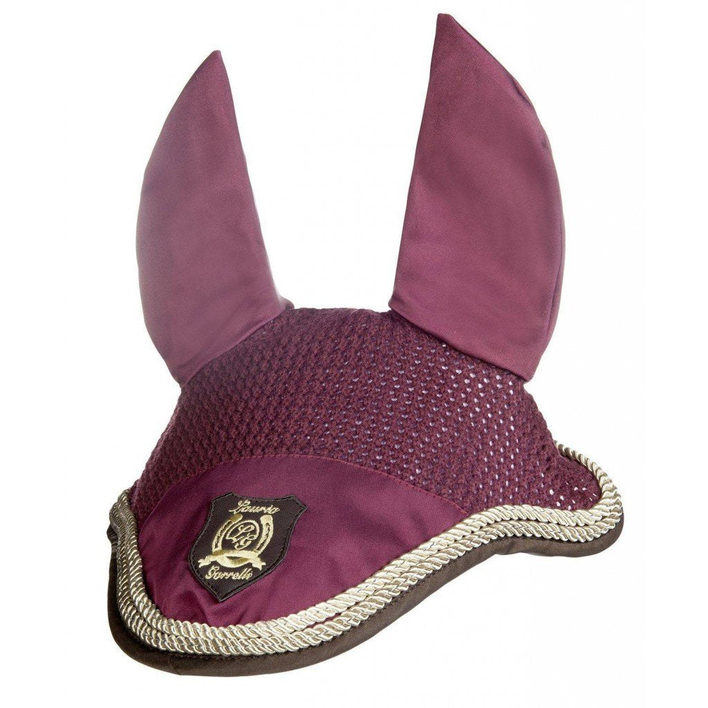 Bonnet anti-mouches en taille poney, cob ou cheval HKM Golden Gate bordeaux