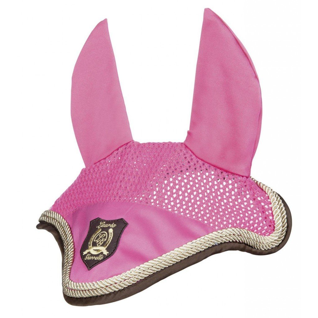 Bonnet anti-mouches en taille poney, cob ou cheval HKM Golden Gate fuchsia