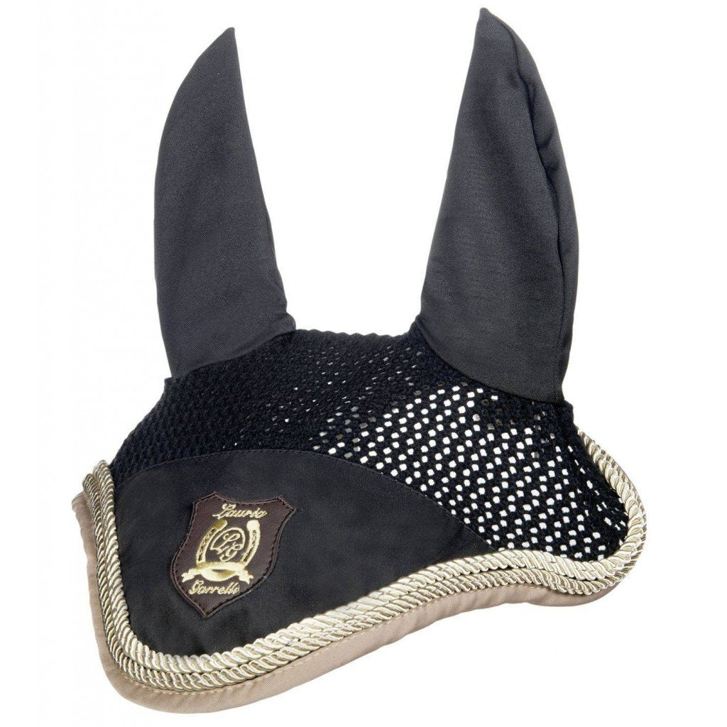 Bonnet anti-mouches en taille poney, cob ou cheval HKM Golden Gate noir