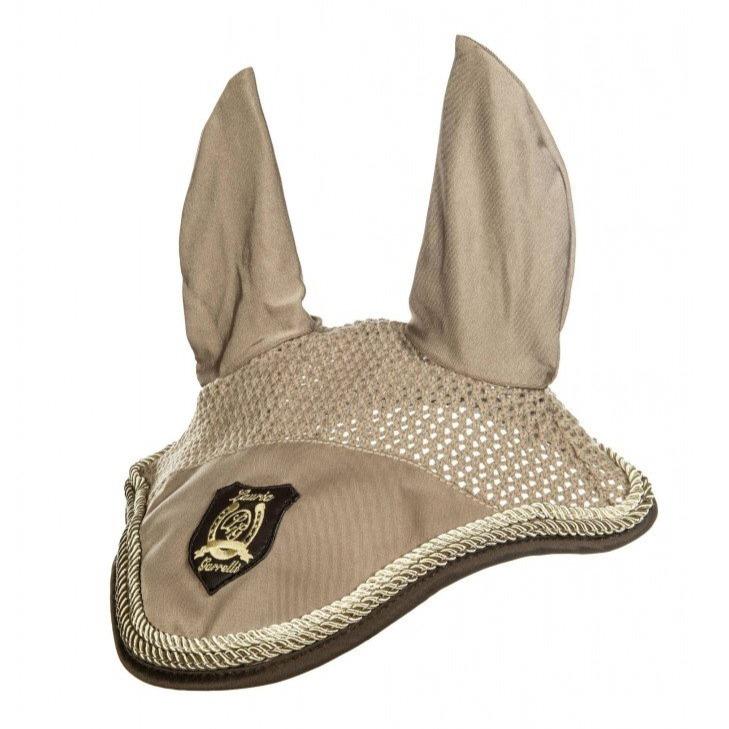 Bonnet anti-mouches en taille poney, cob ou cheval HKM Golden Gate taupe