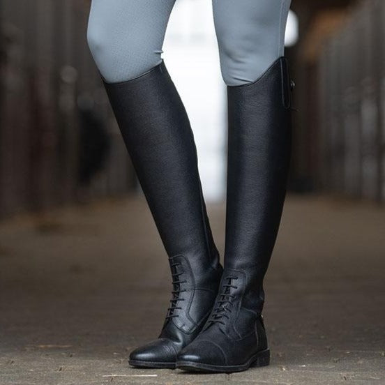 Bottes d'équitation en cuir lisse pour cavalières HKM Latinium Style tour de mollet jusqu'à 46,5 cms