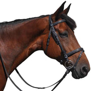Bridon en cuir naturel pour poneys et chevaux Flags&Cup Helsinki noir porté
