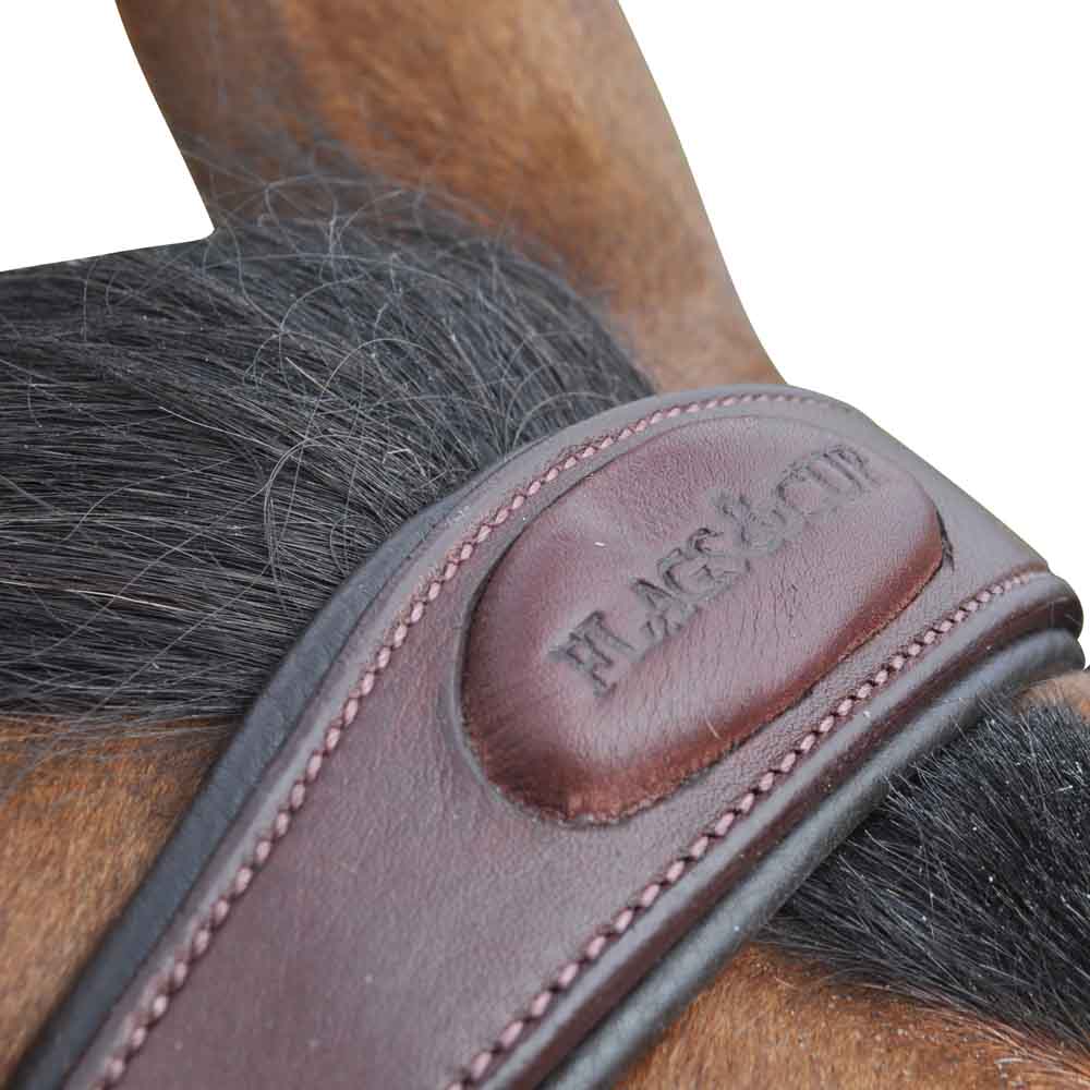 Bridon pour poneys et chevaux Flags&Cup Kitsi marron détail têtière