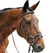 Bridon en cuir naturel pour chevaux et poneys Flags&Cup Paris marron et vert