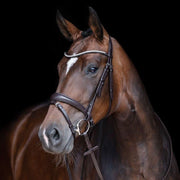 Bridon avec muserolle pull-back pour poneys et chevaux HKM Melinda Crystal marron porté