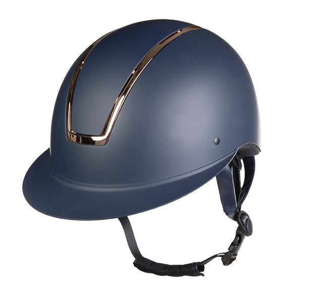 Casque d'équitation pour enfants et adultes HKM Lady Shield marine avec liseré rose gold