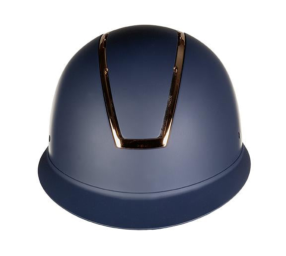 Casque d'équitation pour enfants et adultes HKM Lady Shield marine avec liseré rose gold de face