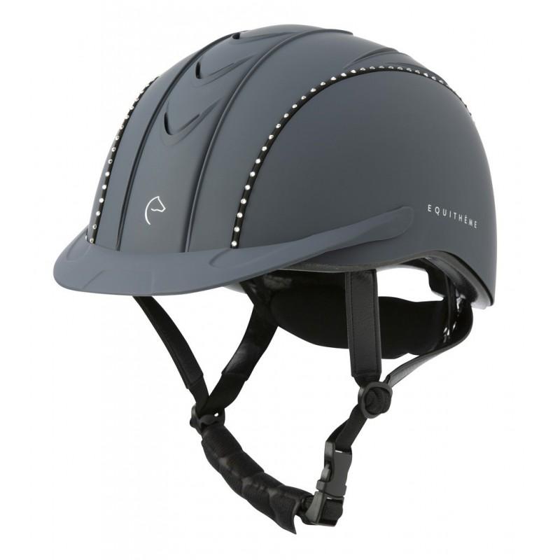 Casque d'équitation pour cavalières Equi-Thème Compet Cristal marine avec cristaux blancs