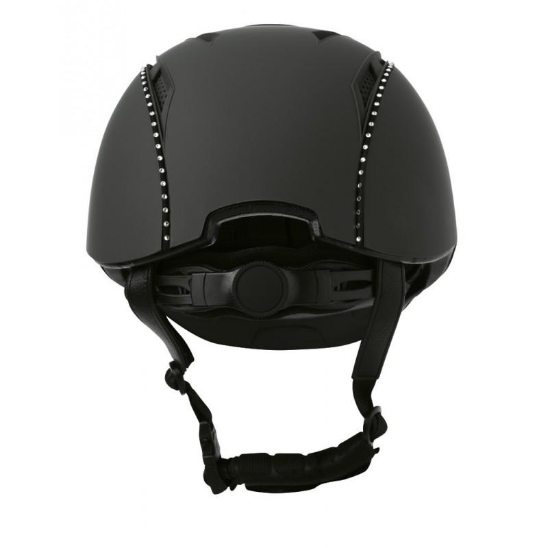 Casque d'équitation pour cavalières Equi-Thème Compet Cristal noir avec cristaux blancs arrière