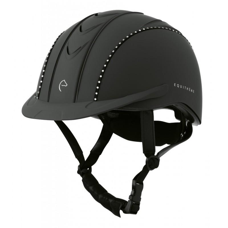 Casque d'équitation pour cavalières Equi-Thème Compet Cristal noir avec cristaux blancs