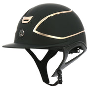 Casque d'équitation pour cavalières Equi-Thème Pro Series Hybrid noir avec liseré et blason rosegold