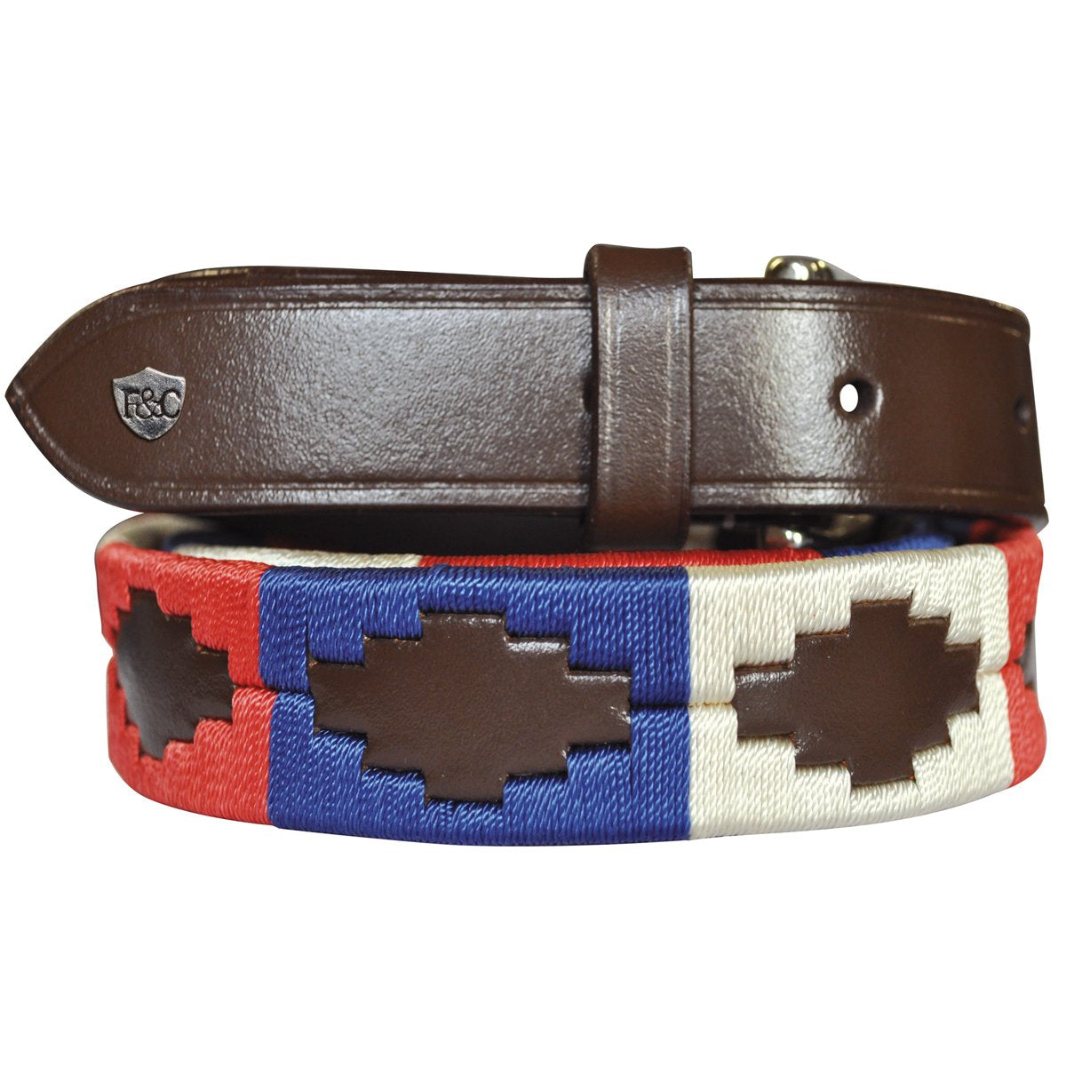 Ceinture Flags&Cup Chukka en cuir marron et broderie bleu-blanc-rouge