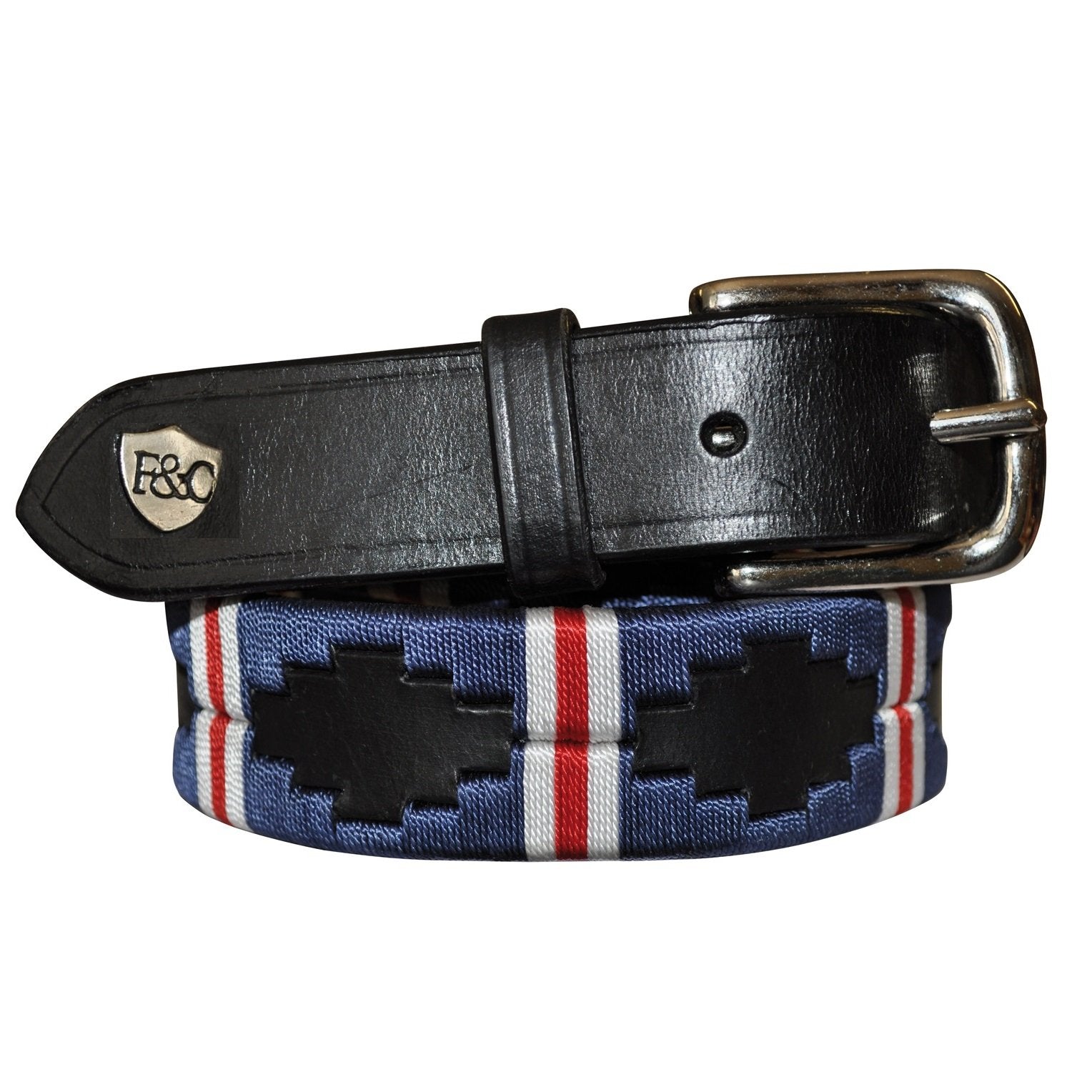 Ceinture Flags&Cup Chukka en cuir noir et broderie bleu-blanc-rouge