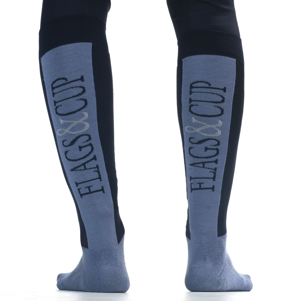 Chaussettes hautes d'équitation pour cavaliers du 36 au 44 Flags and Cup Nanaimo marine/denim