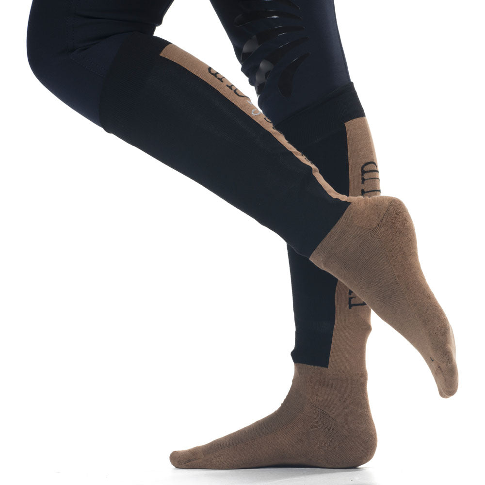 Chaussettes hautes d'équitation pour cavaliers du 36 au 44 Flags and Cup Nanaimo noir/camel