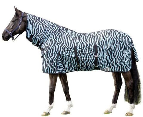 Chemise anti-mouches pour poneys et chevaux HKM Zebra bleue