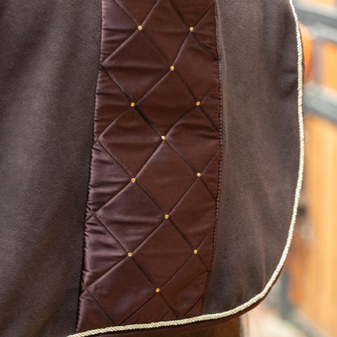 Chemise séchante polaire pour chevaux du 125 au 165 cms HKM Basil marron détail tissu satiné surpiqué avec rivets or