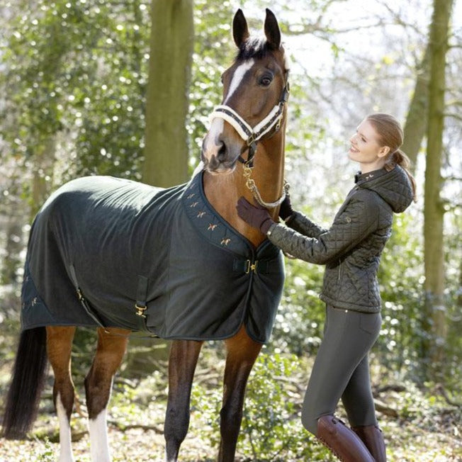 Chemise séchante polaire pour poneys et chevaux HKM Beagle verte portée