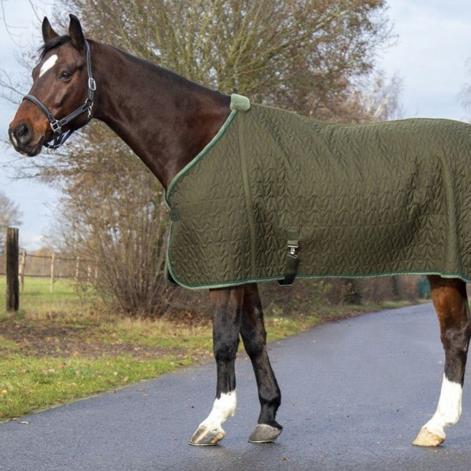 Chemise séchante doublée polaire pour poneys et chevaux HKM Natura kaki portée