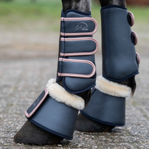 Guêtres fermées pour poneys et chevaux HKM Rosegold Glamour marine pour antérieurs
