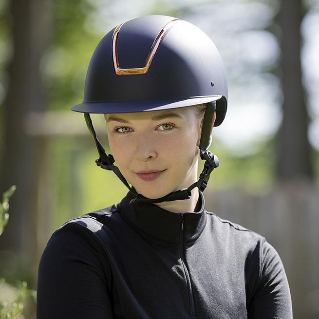 Casque d'équitation pour enfants et adultes HKM Lady Shield marine avec liseré rose gold