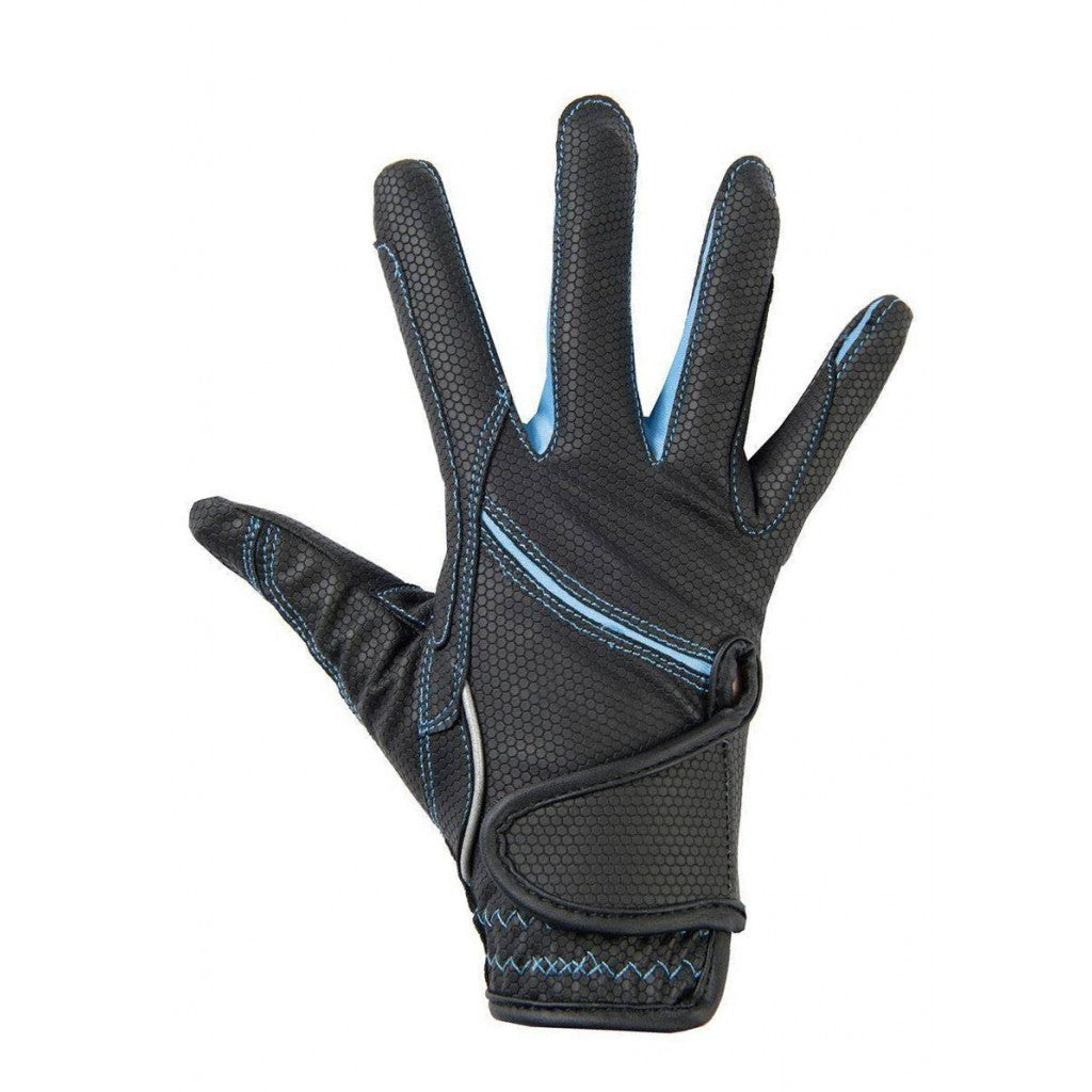 Gants d'équitation en taille adulte HKM Fashion noirs et bleu ciel