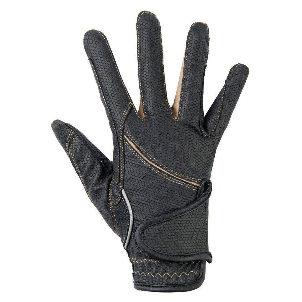 Gants d'équitation en taille adulte HKM Fashion noirs et camel