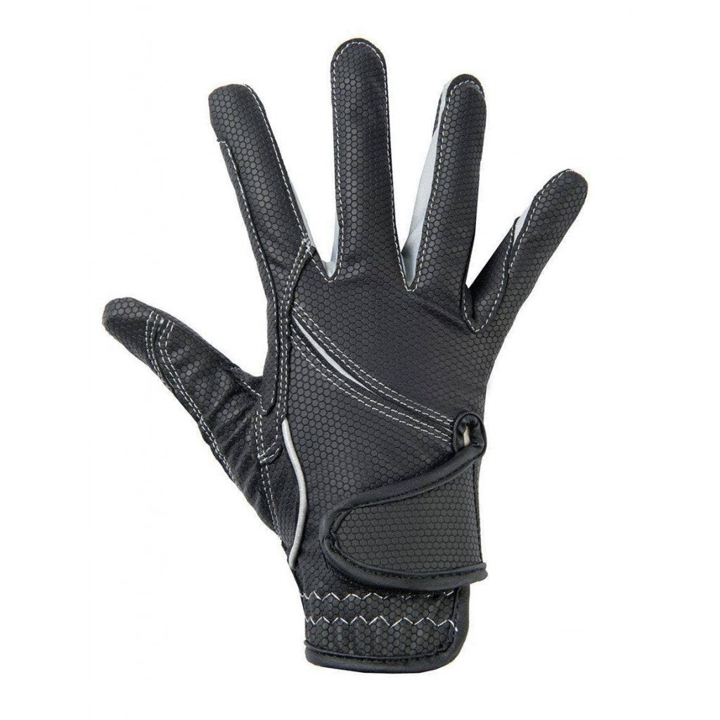 Gants d'équitation en taille adulte HKM Fashion noirs et gris