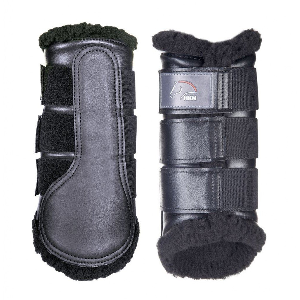 Guêtres de dressage pour poneys et chevaux HKM Comfort noir avec mouton synthétique noir