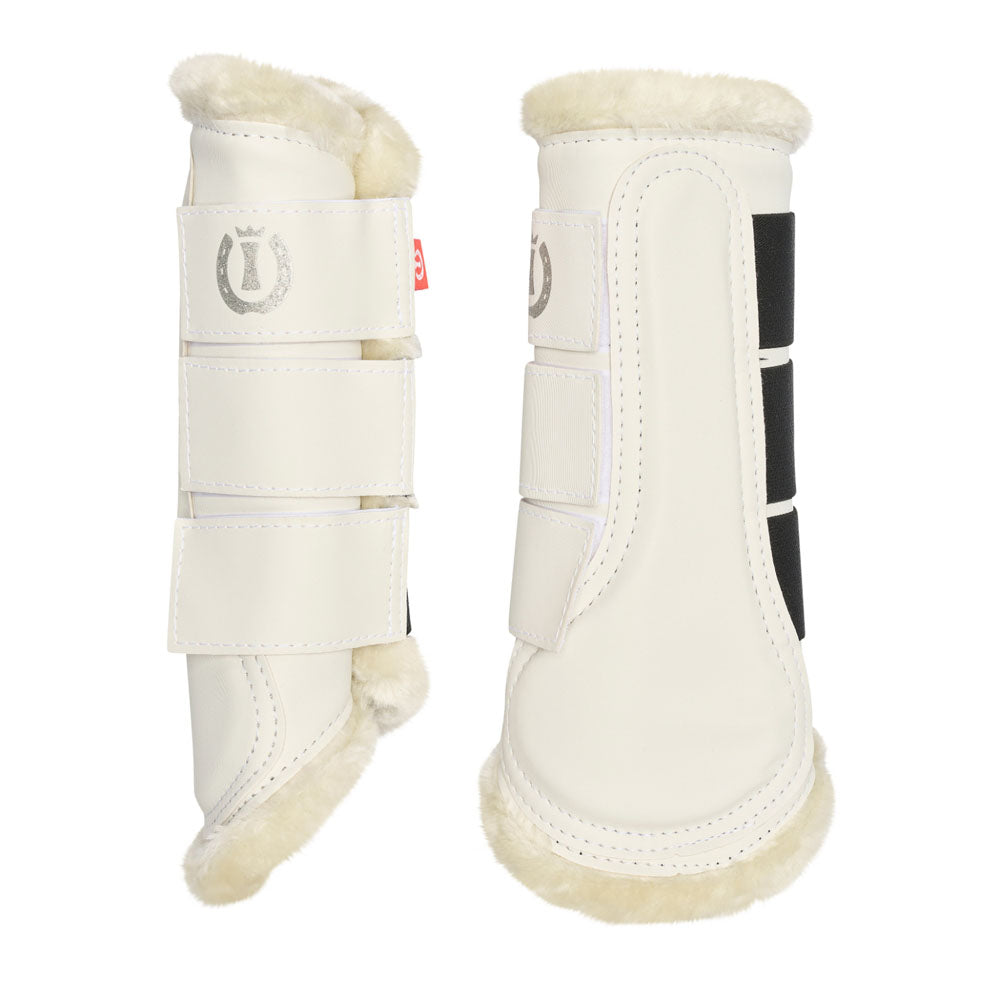 Guêtres de dressage doublées de mouton synthétique pour poneys et chevaux Imperial Riding Classic blanc