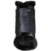 Guêtres de dressage doublées mouton synthétique pour poneys et chevaux HKM Comfort Premium noir velcros