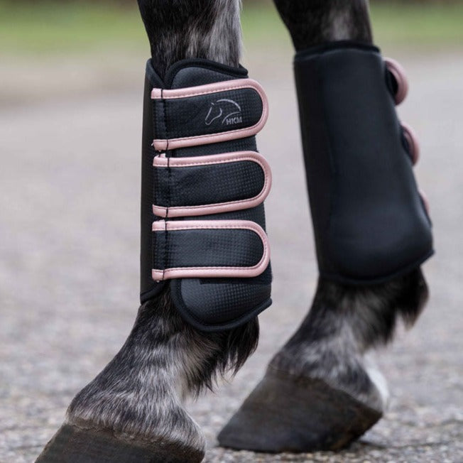 Guêtres fermées pour poneys et chevaux HKM Rosegold Glamour noir pour antérieurs