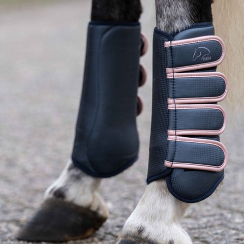 Guêtres fermées pour poneys et chevaux HKM Rosegold Glamour marine pour postérieurs