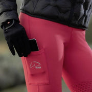 Legging d'équitation basanes grip doublé polaire pour enfants et adultes HKM Wien rouge détail poche de téléphone