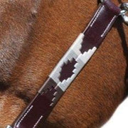 Licol en cuir brodé pour poneys et chevaux Flags&Cup Chukka marron beige/taupe/choco