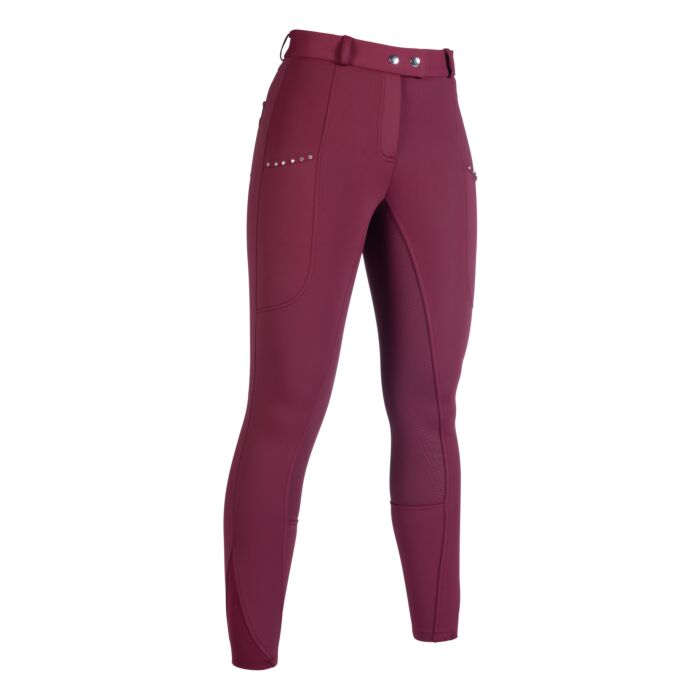 Pantalon d'équitation en softshell doublé polaire pour cavalières du 34 au 46 HKM Monaco full grip bordeaux