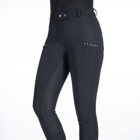 Pantalon d'équitation en softshell doublé polaire pour cavalières du 34 au 46 HKM Monaco full grip noir